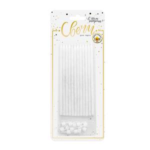 Свечи тортовые классические XL с серебр глиттером и держ 12шт, 15см 620214