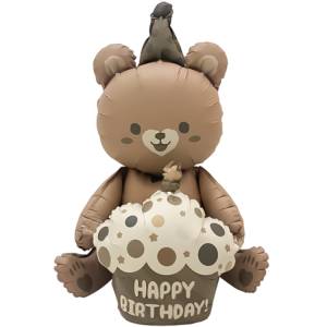 3D Мишка с капкейком, бежевый сатин 23" / Китай 24873