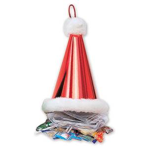 Колпак большой фольг. красный с помпоном