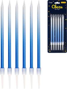 Свечи для торта на подставках "Яркий праздник" 0.4*10,5+3 см, 6 шт, синие/С-2037