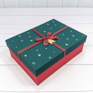 Коробка 33*24*11 см с бантом зеленый/красный