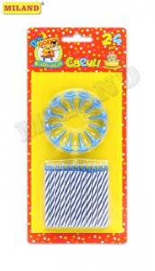 Свечи для торта 24 шт с подставками голубые