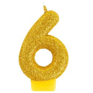Свеча-цифра "6" Блестящая Золото 7,6 см / 1502-6486