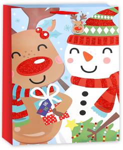 Пакет "Снеговик и олень" 32*26*12/ KR-4557M3