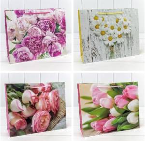 Пакет подарочный 32*26*10 см "Цветы" (микс) /0019СА