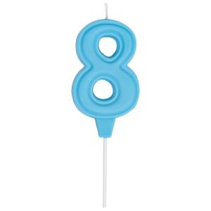 Свеча -цифра "8" Праздник голубая пастель 6 см / 1502-6662