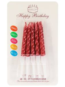 Свечи для торта "Счастливый праздник" малиновые 10 шт с подставками/С-2988