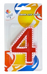 Свеча для торта в белой окантовке "4"