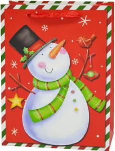 Пакет "Снеговичок с птичкой" Красный 23*18*10/210708S1