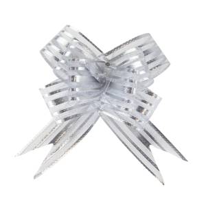 Текстильный бант-бабочка Тонкие полосы, Серебро 10 см./6231135