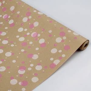 Крафт-бумага "Круги и точки, Белый/Розовый" 70 см*8,5 м.