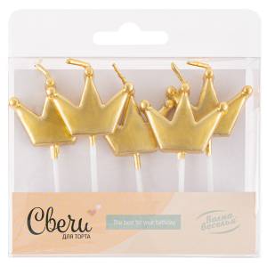 Свечи "Короны" золото металлик 5 шт. с держат./ 127379