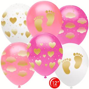 12" Новорожденный (сердца и облака),ассорти для девочки, кристалл (Турция/Орбиталь) 25шт / 812229