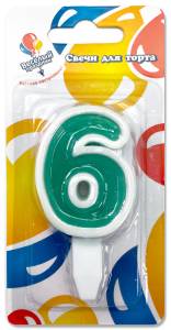 Свеча-цифра 6, ассорти, 5 см