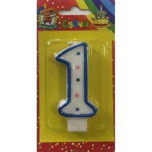 Свеча для торта с голубой окантовкой "1" 