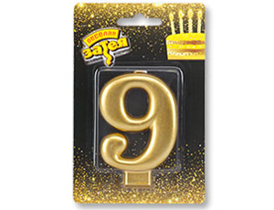Свеча-цифра "9" Золотая 8 см / 1502-2842