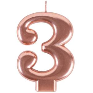 Свеча-цифра "3" Розовое золото 8 см / 1502-6117