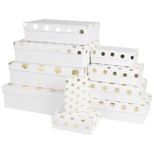 Коробка 24,5*17,5*7 см."Золотой горох" белый металлик / 502273