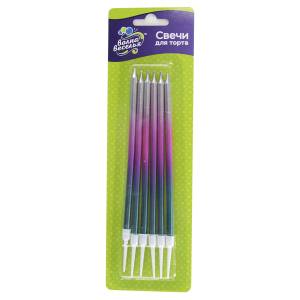Свечи "Северное сияние" градиент 6 шт 14,5 см с держ./183550