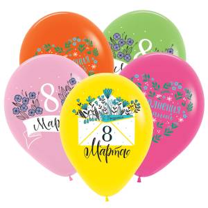 12" С 8 марта, нежные пожелания, ассорти пастель (Вьетнам) DECOBAL / 312713-50