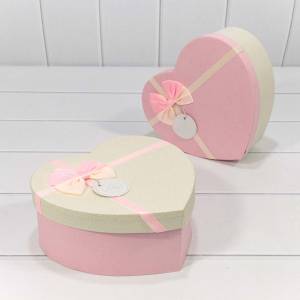 Коробка 18,5*17*7,5 см "Сердце" двойной бант/розовый/кремовый