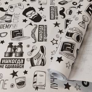 Бумага упак. крафт "На Стиле" 72 см *10 м. черный на белом фоне / тв993602