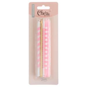 Свечи "Точки и полосы" розовый/золото металлик 14,5 см, 10 шт. / 630266