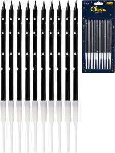 Свечи для торта на подставках "Праздничный всплеск" 0.4*10,5+4,5 см, 10 шт, черные/С-2048