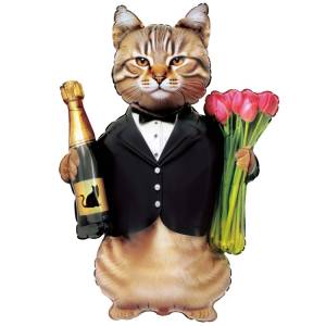 Кот с тюльпанами и шампанским (Китай) / 1207-6367