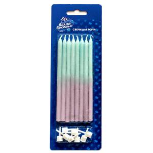 Свечи Фантазия, бирюзовый,сиреневый градиент, металлик  12 см 8 шт/802712