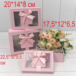 Коробка 17,5*12*6,5см Прямоугольник с окошком Розовый