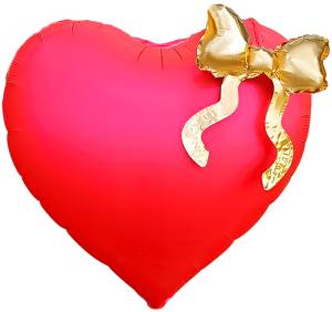 22" Сердце красное, золотой бант (Китай) / 27454