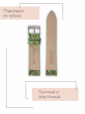 Ремень для часов Mario Notti, S-07, 18 мм, Зелёный, имитация кожи змеи, L (3)