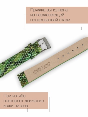 Ремень для часов Mario Notti, S-07, 20 мм, Зелёный, имитация кожи змеи, L (4)