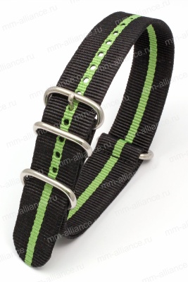 Ремешок нейлоновый для часов 22 р-р Blk- l green