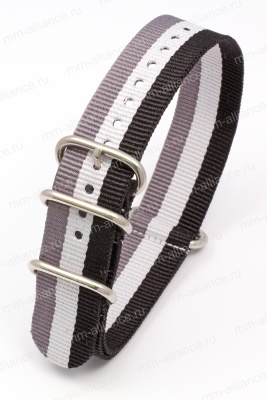 Ремешок нейлоновый для часов 22 р-р Blk-white-grey