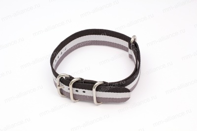 Ремешок нейлоновый для часов 22 р-р Blk-white-grey