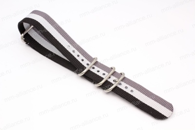 Ремешок нейлоновый для часов 22 р-р Blk-white-grey