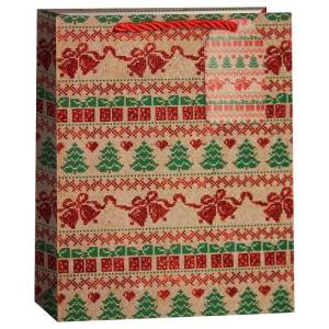 Пакет "Новогодний орнамент с елочками" 23*18*10/ KR2654S3