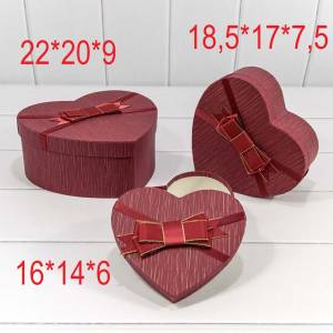 Коробка Сердце Винное с бантом 16*14*6
