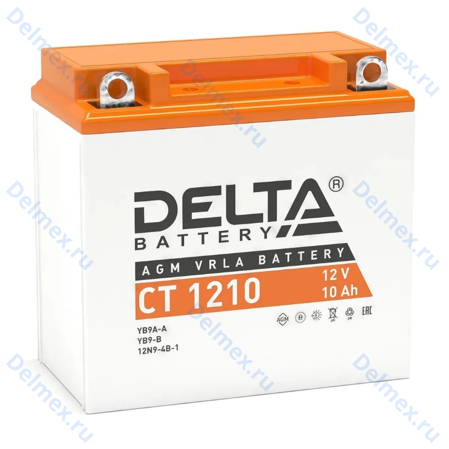 Аккумуляторная батарея DELTA СТ-1210 AGM (YB9B) прямая полярность, залитый