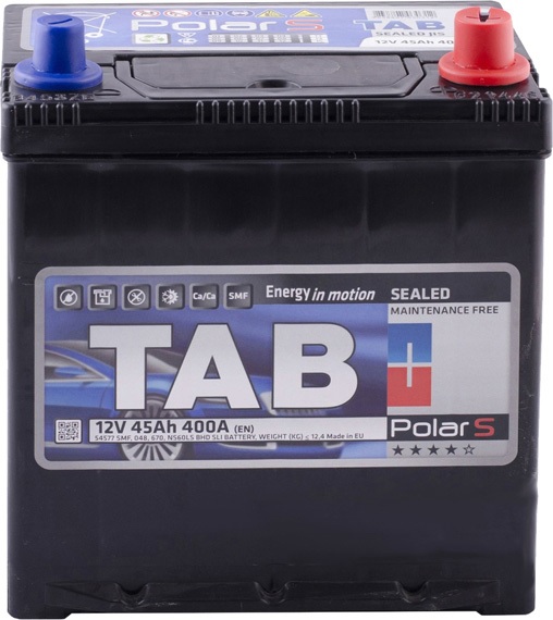 Аккумуляторная батарея TAB 6СТ-45L POLAR JIS MF(узкий)обр. полярности Азия тонкие клеммы (246145)