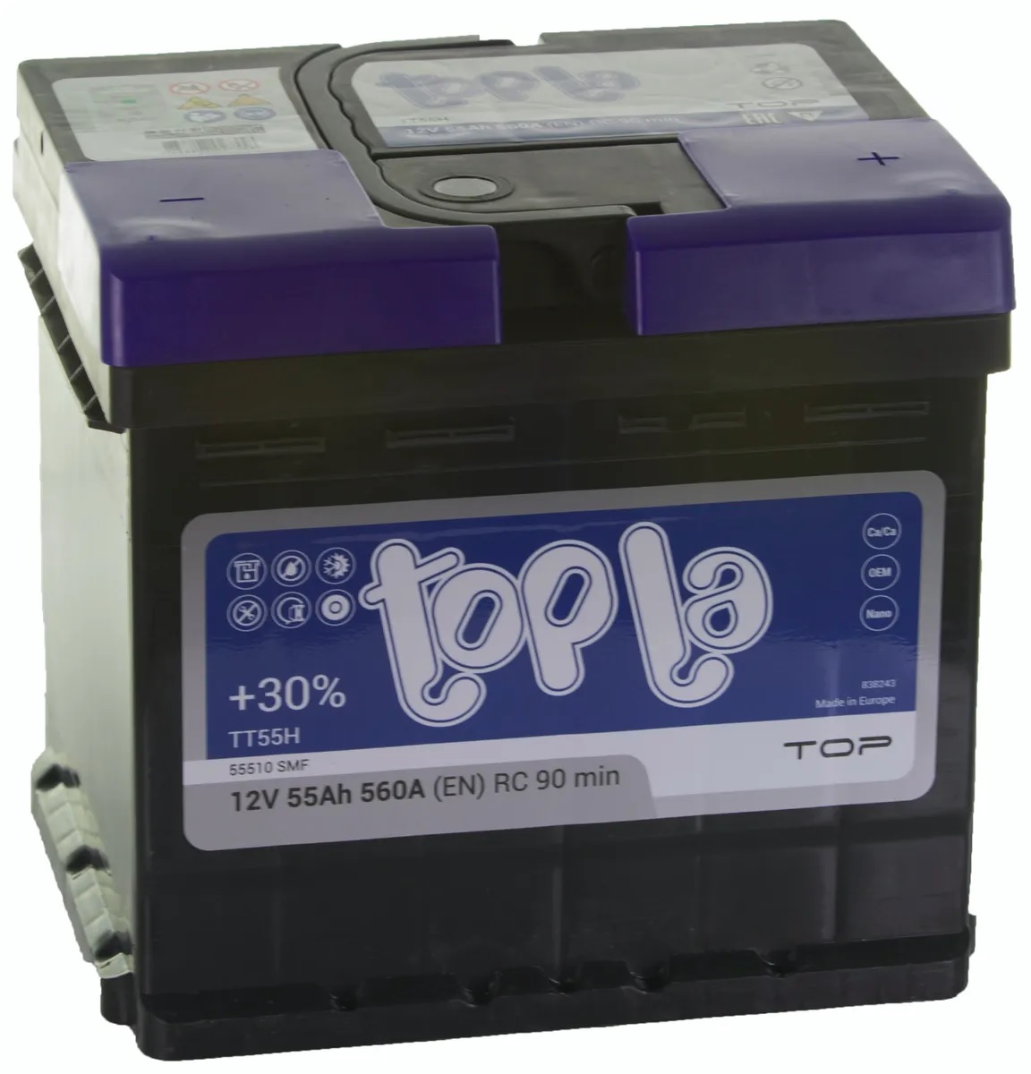 Фото Аккумуляторная батарея TOPLA 6СТ-55L Top Sealed обратной полярности