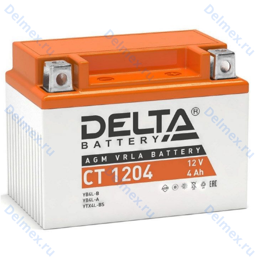 Аккумуляторная батарея DELTA СТ-1204 AGM (YTX4LBS) обратная полярность, залитый
