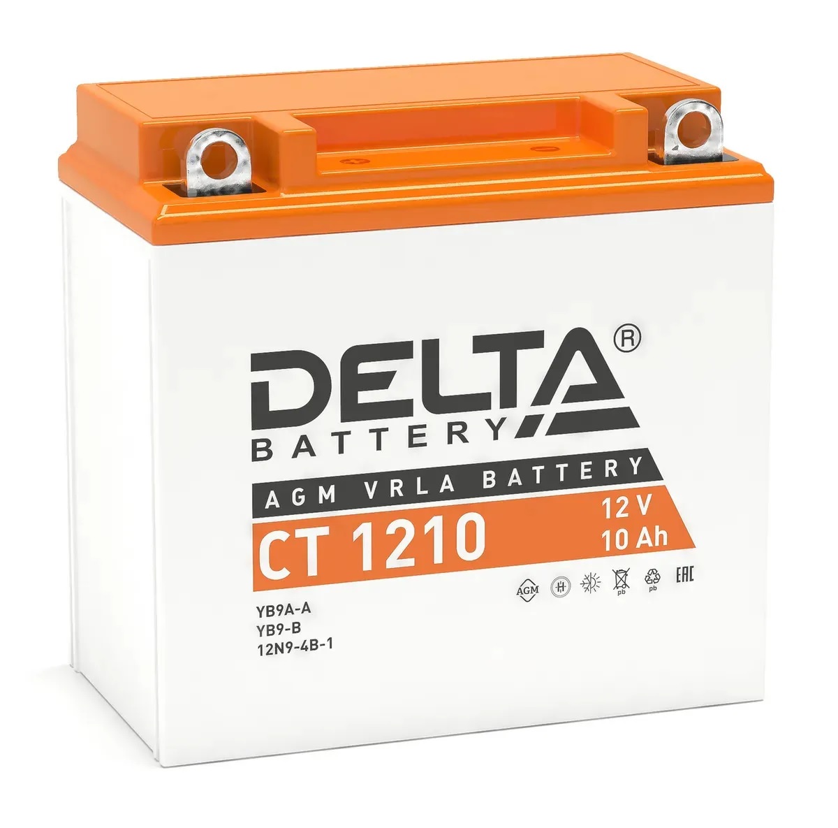 Аккумуляторная батарея DELTA СТ-1210 AGM (YB9B) прямая полярность, залитый