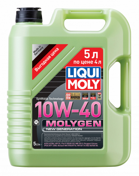 Фото Масло моторное НС-синтетическое Molygen New Generation 10W-40 LiquiMoly 5л по цене 4л