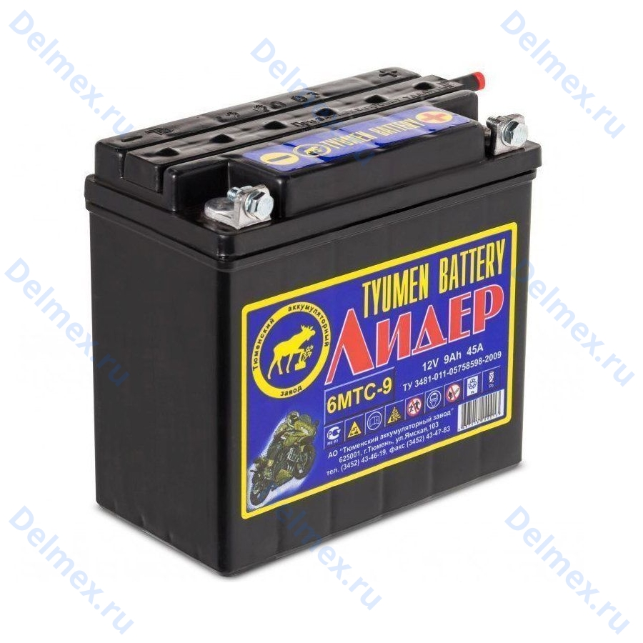 Аккумуляторная батарея Tyumen Battery 6MTC-9 Лидер вывод болт обратной полярности сухозаряженная