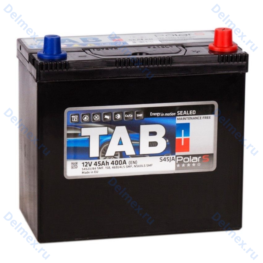 Аккумуляторная батарея TAB 6СТ-45L POLAR JIS MF обратной полярности Азия тонкие клеммы (246845)