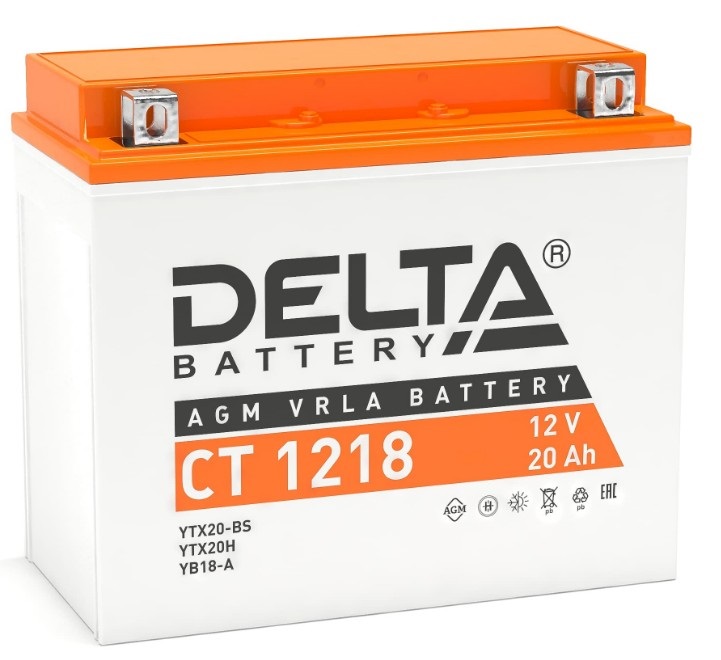 Аккумуляторная батарея DELTA СТ-1218 AGM (YTX20-BS) прямая полярность, залитый