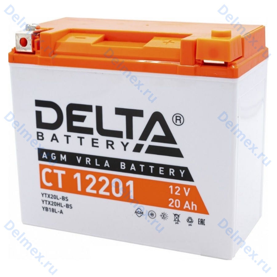 Аккумуляторная батарея DELTA СТ-12201 AGM (YTX20HL-BS) обратная полярность, залитый